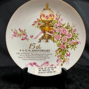 Vtg Avon “The Avon Rose” 15th Anniversary 22k Gold Trim Collectible Plate 1987 NIB