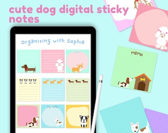 Cute Dog Digital Sticky Notes; Dog Inspired Planner Stickers; Ipad, Tablet, Goodnotes, Noteshelf