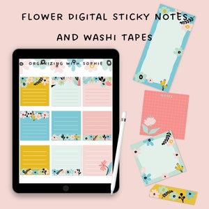 Flower Digital Sticky Notes and Washi Tapes; Flower Inspired Digital Planner Stickers; Ipad; Tablet; GoodNotes; Noteshelf
