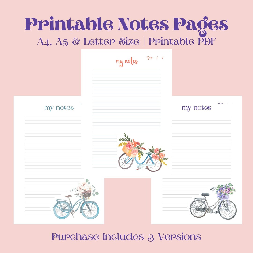 Printable Minimalistic Stationary Lined Notes Pages; Instant Download ...
