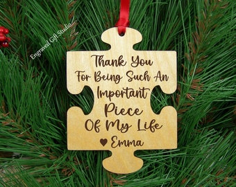 Puzzle Piece Ornament, Personalized Christmas Ornament Keepsake, Teacher Gift, Thank You For Being Such An Important Piece Of My Life, Story