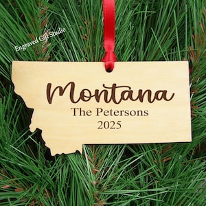 Montana Ornament, Personalized Family Home Ornament Keepsake Souvenir, Wood State Christmas Ornament Custom Family Name Montana Gift Idea