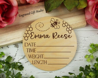 Honeycomb Birth Announcement, Birth Stats Sign, Honey Bee Baby Shower Gift for Newborn Photography Prop, Hospital Baby Name Sign Baby Gift