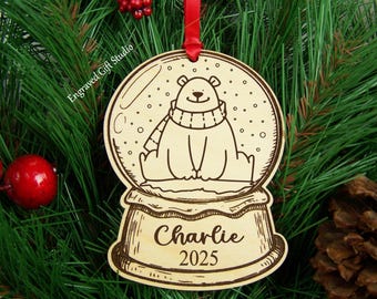 Cute Polar Bear Ornament Engraved Personalized Christmas Ornament for Kids, Baby, Christmas Stocking, 2025 Ornament Exchange Party Gift Idea