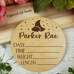 Personalized Birth Stat Sign, Moon and Stars Nursery Baby Shower Gift, Hospital Announcement Sign Newborn Baby Photo Prop, Baby Keepsake