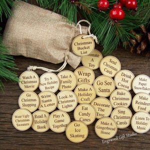 Countdown to Christmas Advent Calendar Gift 2025 Christmas Bucket List Coins Christmas Activities Wood Tokens for Adults and Kids Xmas Games