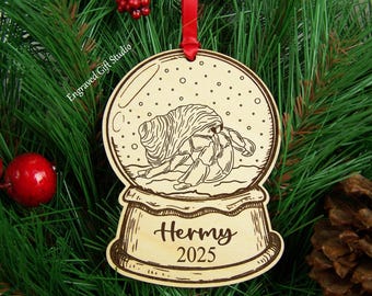 Hermit Crab Christmas Ornament Sign with Name, Engraved Personalized Pet Hermit Crab Memorial Gift, Hermit Crab Lover Gift for Owner, Mom