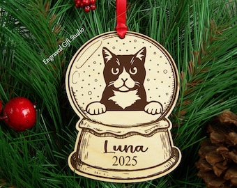 Cat Ornament, Custom Cat Gift for Owner, Cat Lover Gift, Mom Dad Cat Memorial Gift Sympathy, Tuxedo Cat Personalized Cat Christmas Ornament