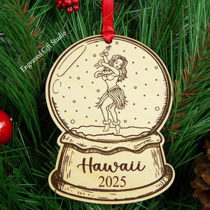 Hawaii Ornament 2025, Hawaiian Christmas Ornament Wood Engraved Christmas Decor, Tiki Girl Hula Girl Dancer Gift Idea Hawaiian Vacation Gift