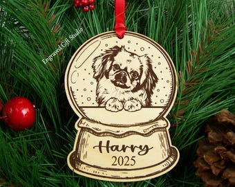 Pekingese Christmas Ornament Keepsake, Personalized Gift for Dog Parents, Engraved Pet Memorial Remembrance Art Dog Mom Gift Christmas Decor