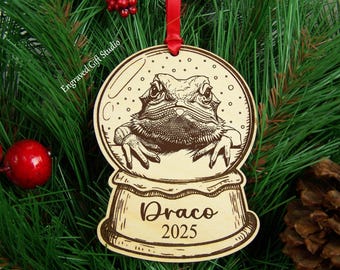 Wooden Engraved Bearded Dragon Ornament, Personalized Bearded Dragon Christmas Ornament, Beardie Pet Lizard Mom, Stocking Christmas Gift