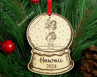 Hawaii Ornament 2024, Hawaiian Christmas Ornament Wood Engraved Christmas Decor, Tiki Girl Hula Girl Dancer Gift Idea Hawaiian Vacation Gift