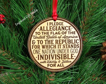 Pledge of Allegiance Flag Christmas Ornament, Patriotic Gift, Democracy Republican Political, With Liberty and Justice For All, USA American