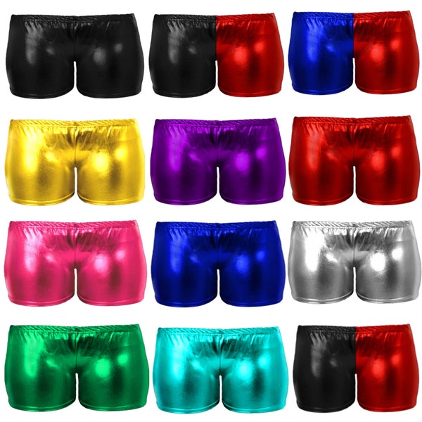 Shorty taille haute métallisé brillant Rave Dance Yoga Hot pants Party Disco