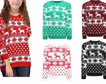 Kids Christmas Reindeer Snowflake Knitted Boys Girls Xmas Jumper Sweater