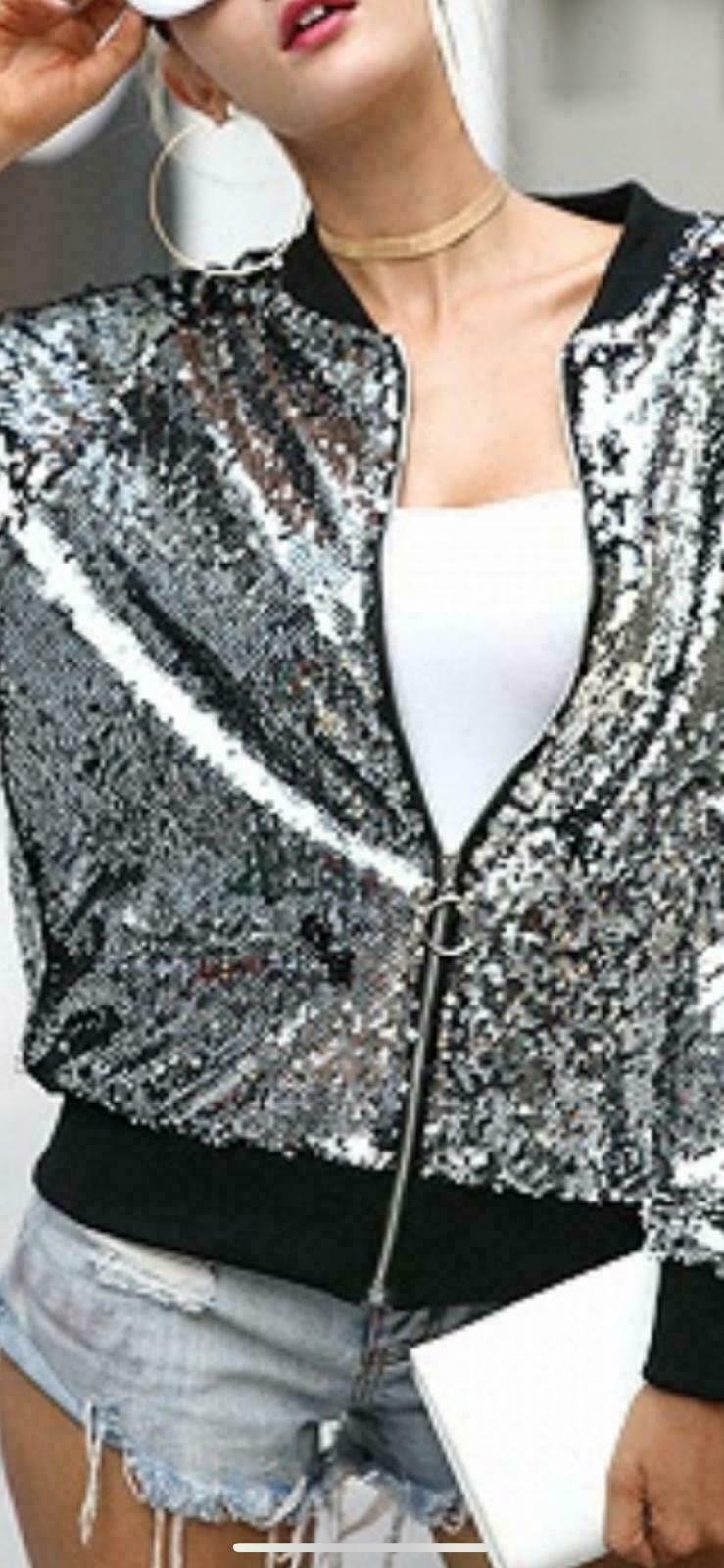 Sequin Glitter Bomber Jacket Club Dance Party Multicolored Etsy