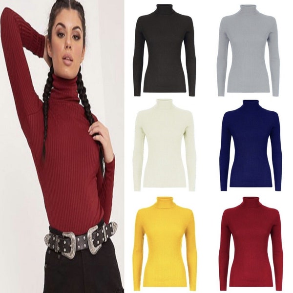 Ribbed Winter Turtle Polo Neck Long Sleeve Lightweight Women Top