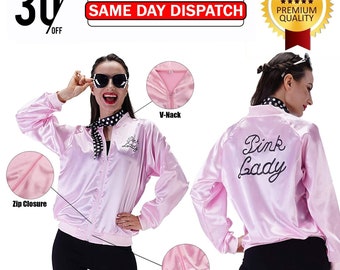 Ladies Pink Grease Satin Jacket 1950s Womens Hen Night Party Fancy ...