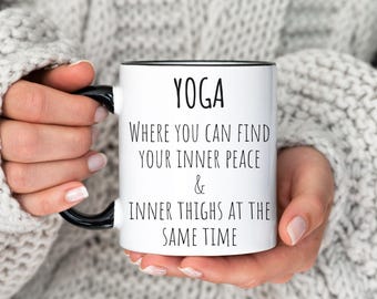 Personalized Funny Yoga Mug, Yoga Lover Gift, Inner Peace Inner Thighs Mug, Custom Name Mug, Yoga Instructor Gift, Yogi Coffee Cup