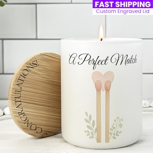 A Perfect Match Candle, Personalized Engagement Gift, Engaged Couple Keepsake, Romantic Wedding Gift, Custom Groom Candle Bride to Be Gift