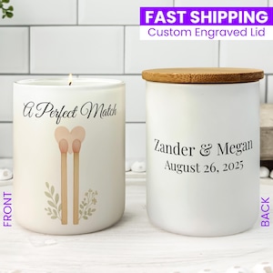 A Perfect Match Candle, Personalized Engagement Gift, Engaged Couple Keepsake, Romantic Wedding Gift, Custom Groom Candle Bride to Be Gift