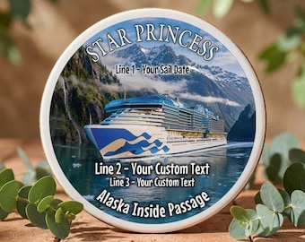 Star Princess in Alaska cruise cabin die-cut magnet, 4-inch and 6-inch diameter, Personalize it
