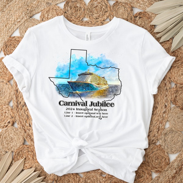 Carnival Jubilee t-shirts for your cruise out of Galveston.  Be original with this distinctive cruise t-shirt!  Optional text available.