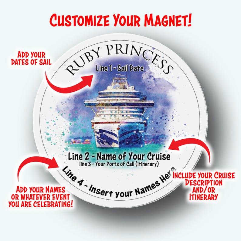 Ruby Princess Die-Cut Magnet, 4-inch and 6-inch Diameter, Personalize it image 2