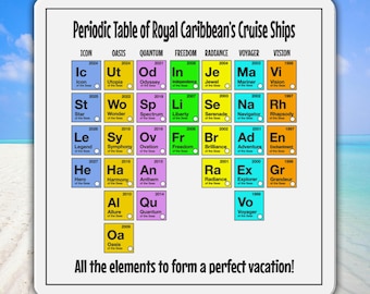 Periodic Table of Royal Caribbean Cruise Ships Die-Cut Magnet, 6"x 6" approx size