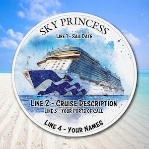 Sky Princess cruise cabin die-cut magnet, 4-inch and 6-inch diameter sizes, personalize it