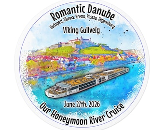 Viking River Cruise Watercolor Sticker Round Vinyl Sticker | Custom Text