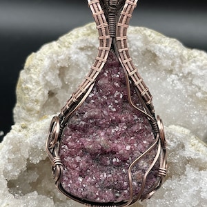 Wire Wrapped Druzy Pink Calcite Pendant
