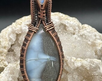 Owyhee Blue Opal and Smoky Quartz with Moonstone accent Wire Wrapped Pendant