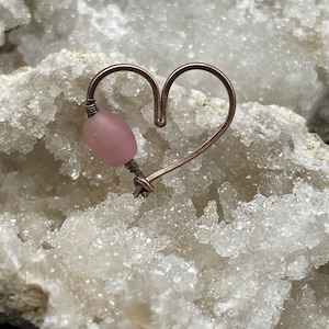 Wire Wrapped Copper Heart Pendant with Glass Bead Accent