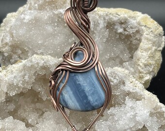 Wire Wrapped Owyhee Blue Opal Pendant