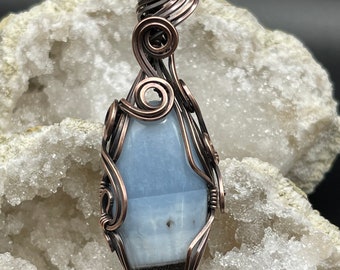 Wire Wrapped Blue Owyhee Blue Opal Pendant