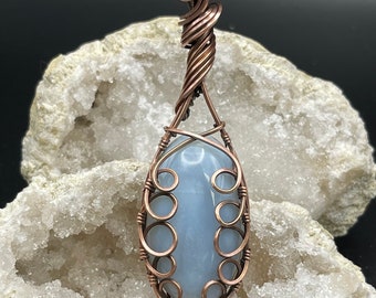Wire Wrapped Owyhee Blue Opal Pendant