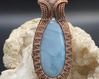 Owyhee Blue Opal Wire Wrapped Copper Pendant