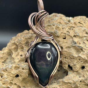 Wire Wrapped Black Eye Obsidian Pendant