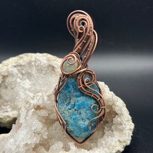 Neon Apatite With Moonstone Wire Wrapped Pendant