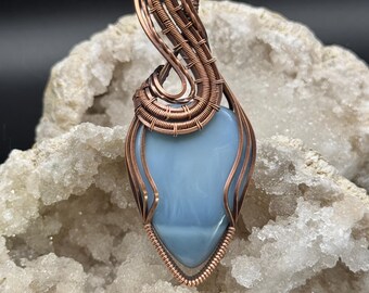 Owyhee Blue Opal Wire Wrapped Copper Pendant