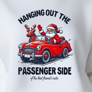 Père Noël renne traînant du côté passager de mon tour de mes meilleurs amis, téléchargement numérique PNG, sublimation dtf, Noël UVF, vacances, voiture