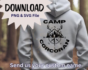 Custom Camping Hunting Camp Logo PNG SVG Shirt Digital Download, Hunting Camp Shirt, Name Shirt, Personalized Shirt, Custom Camp Logo, Deer
