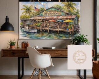 Old Fish House Matlacha Inspired Watercolor Florida PNG | Wall Art | Shirt Design | Digital Download | Sublimation | DTF Print File, Beach