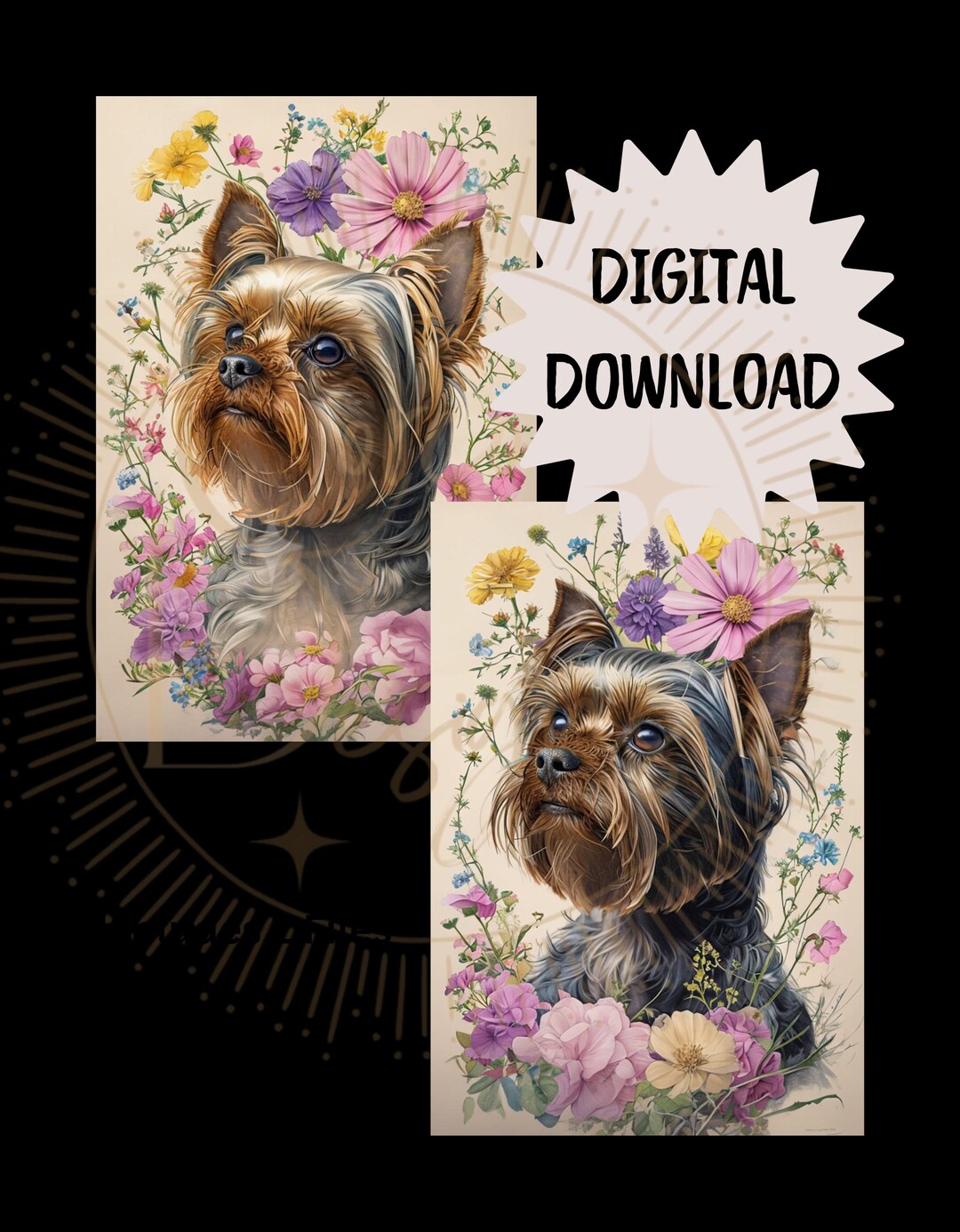 Yorkshire Terrier Floral Design, 2 Files, PNG, DTF, Sublimation, T ...