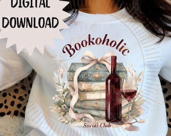Bookaholic Social Group, Book Club, Wine, Wine Glass PNG Digitial Download, Book Club Design, Book Lover, Literature, Secret Santa Gift Idea