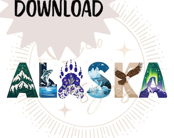 Alaska Lettering, PNG Digital Download, Sweatshirt Design, Alaska Design, Shirt Design, Mug, Alaska Cruise, State Design, Alaska Fishing,