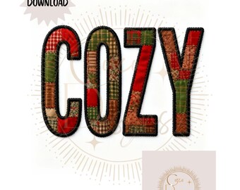 Fall Patchwork COZY Deisgn PNG • 300 DPI Digital Download • Autumn Clipart for Sublimation, Stickers, Shirt Design, Tote Bag Design, Mugs