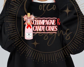 Champagne and Candy Canes Christmas, Holiday, Digital Download, PNG File, Shirt Design, Sublimation, Mug Design