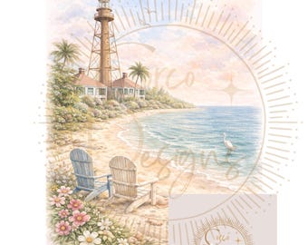 Sanibel Island Lighthouse Waterolor Florida PNG | Wall Art| Beach Vacation | Shirt Design | Digital Download | Sublimation | DTF Print File